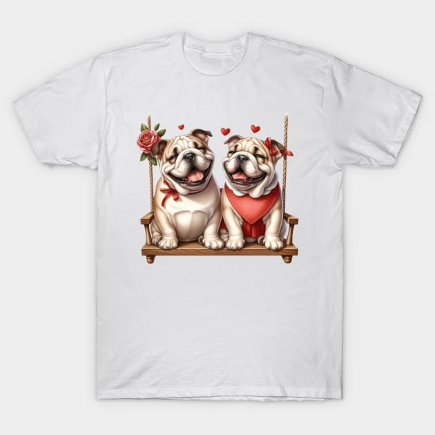 Valentine Bulldog Couple T-Shirt by Chromatic Fusion Studio